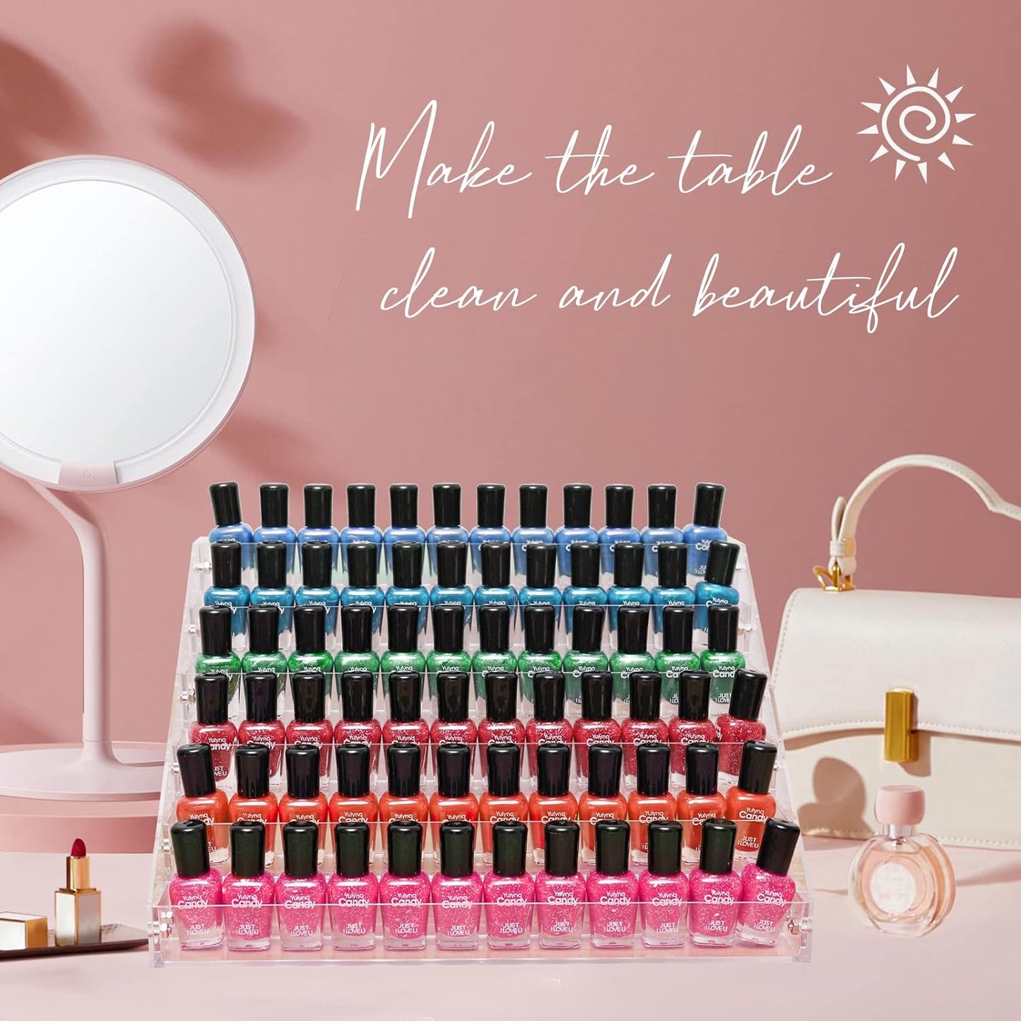 Acrylic Nail Polish Organizer Rack, 6 Tier Holder Stand, Paint Rack Gel Nail Polish Shelf Display, Sunglass Organizer, Essential Oils Storage Shelf, Holds Up to 72 Bottles
