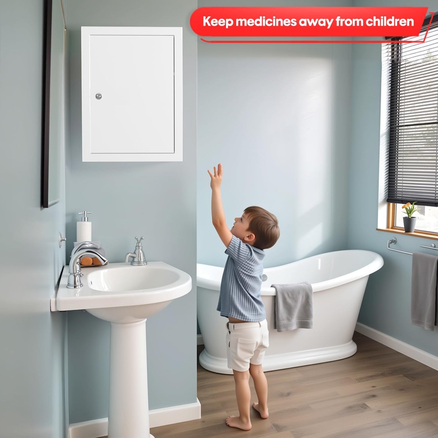 Wall-Mount Locking Medicine Cabinet: Large Metal Storage Organizer Box with Key Lock - First Aid Medicine Cabinet 3 Compartment Design for Bathroom Home Office (15.75" H x 11.82" W x 4.72" D)