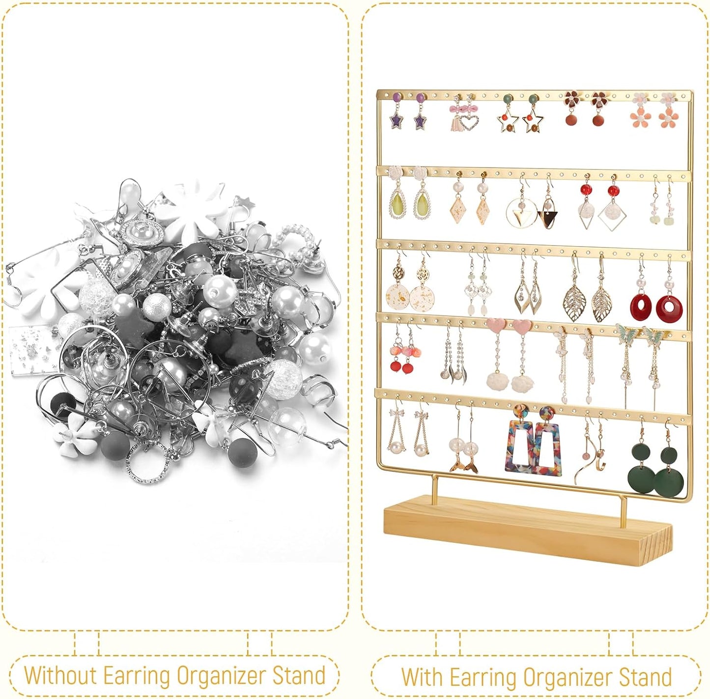 Earring Holder Organizer, Ear Jewelry Tree Organizer for Women, Earring Hanger with 5 Tiers & 120 holes (Gold)