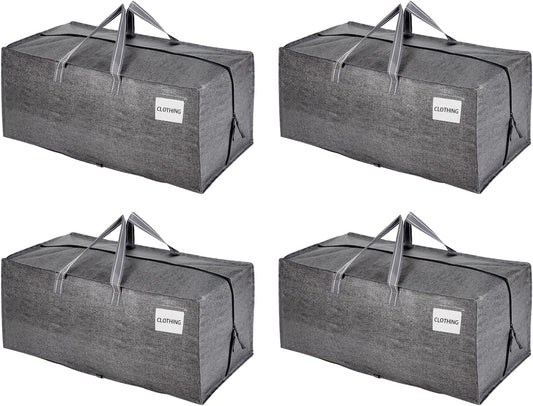 VENO 4 Pack Moving Bags w/Backpack Straps, Heavy Duty, Moving Boxes Alternative, Packing Supplies, Large Storage Totes for Dorm Room Essentials with Zipper for Clothes (Gray, 4 Pack)