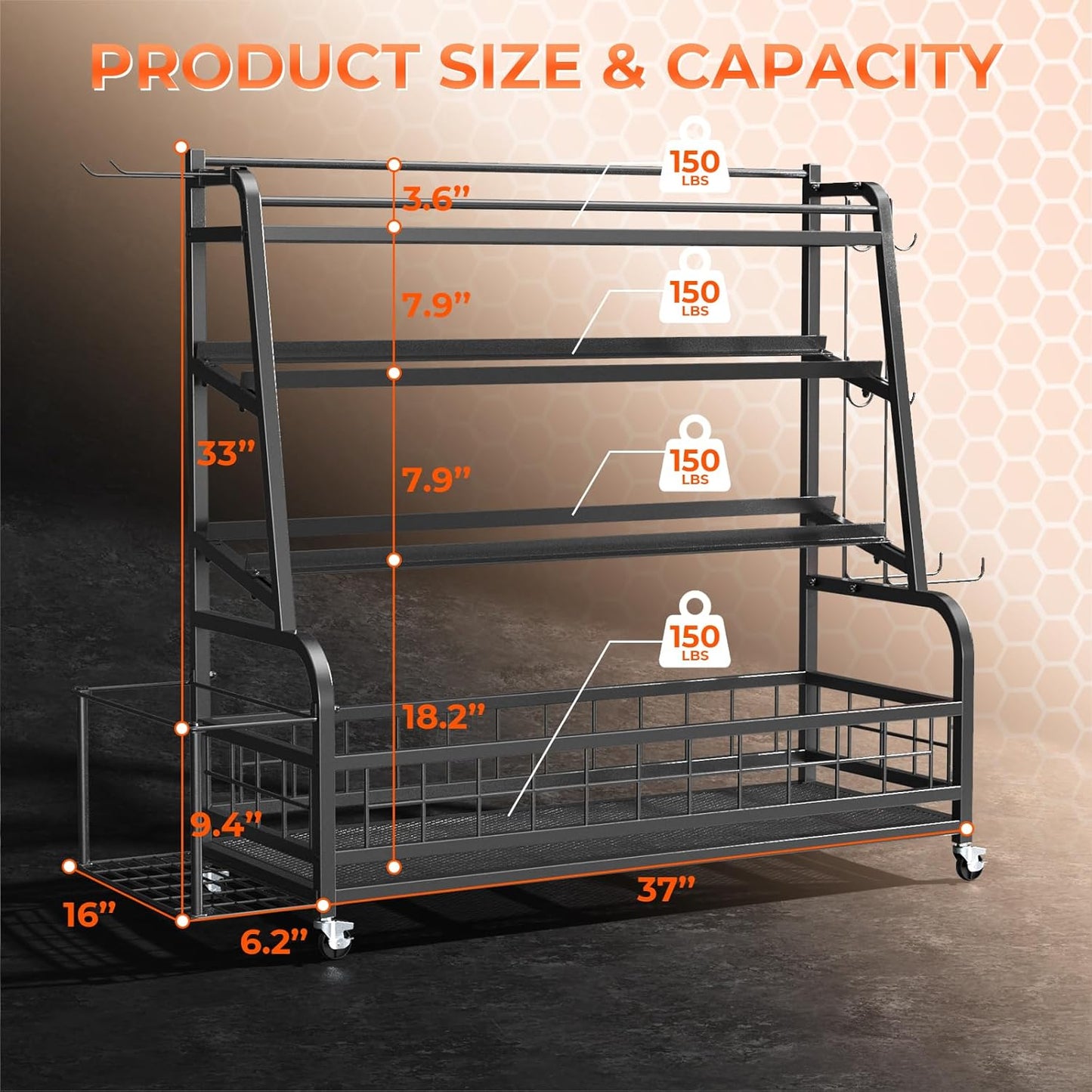 4-Tier Dumbbell Rack Weight Stand - Adjustable Weight Rack,Home Gym Storage for Dumbbells Kettlebells Yoga Mat and Balls, All in One Workout Storage with Wheels and Hooks,Powder Coated Finish Steel