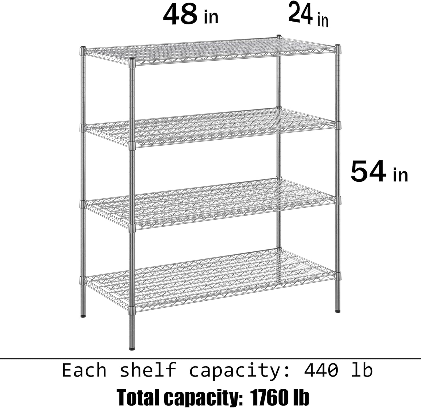 24" Deep x 48" Wide x 54" Height Wire Shelving Kit | 4-Tier | NSF Commercial Storage Rack Unit