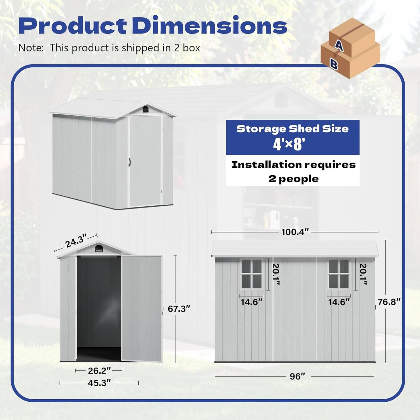 Greesum 4x8FT Plastic Outdoor Storage Shed with Floor, Resin Storaged Sheds with Lockable Door, Window & Vent, All-Weather Tool Sheds for Garden, Backyard, Patio, Light Gray (One-Piece Panel)