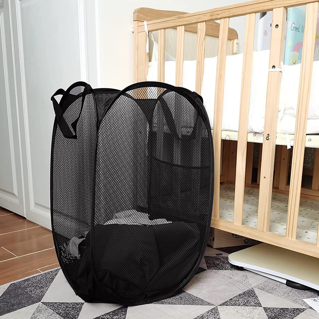 Larpur 3 Pack Pop Up Laundry Hampers, Collapsible Mesh Laundry Baskets, Portable Foldable Clothes Hampers for Dorm, Home, Bedroom, Bathroom, RV Cruise, Black
