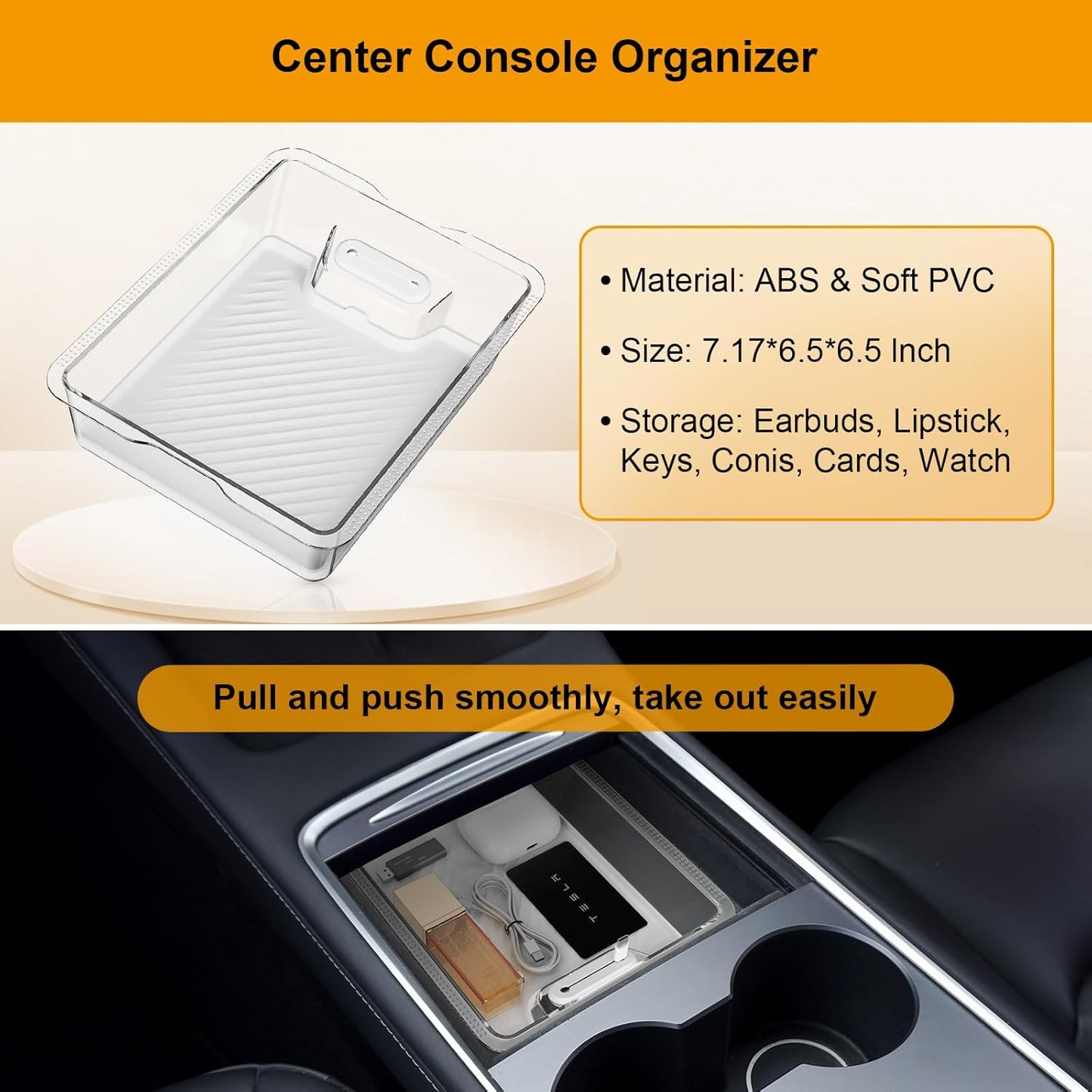 Center Console Organizer Tray 5PCS for Tesla Model Y Accessories 2024-2020(Not Fit Model Y Juniper), Armrest Storage Tray and Hidden Storage Box, Cup Holder Insert, Under Seat Storage Box, White