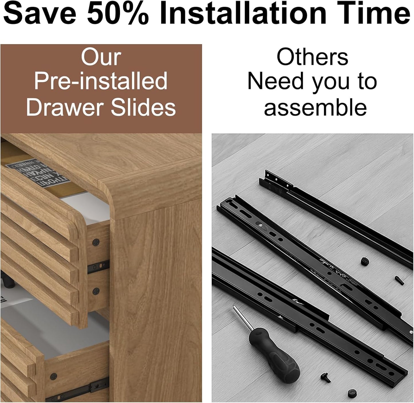 8 Drawer Dresser and Nightstand Sets for Bedroom, 3 Piece Bedroom Set, Wood 8 Drawer Dresser and Nightstand Set of 2, Fluted Chest of Drawers Wide Storage Organizer Cabinet Set, Natural Oak