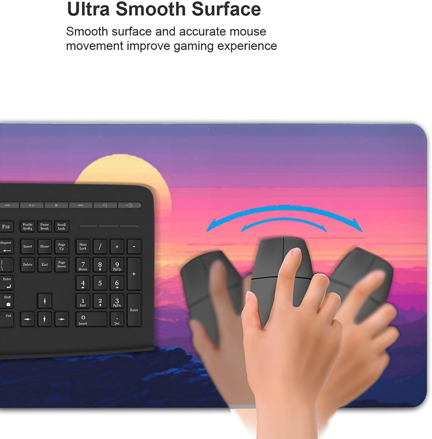 Sunset Mountains Large Mouse Pad, Anime Style Gaming Desk Mat, XXL Keyboard Desk Pad Mat for Desktop, 35.4"x15.7" Non-Slip Base Big Mousepad with Stitched Edges
