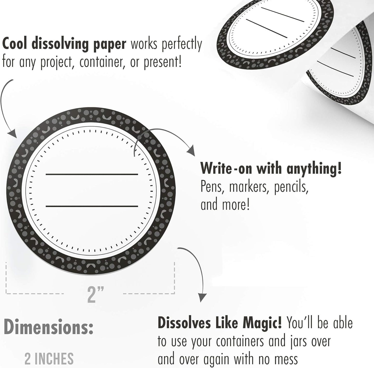 Canning Labels Dissolvable Stickers for Mason Jars and More (2" Round 200/roll) Canning Supplies Washes Off in Seconds Like Magic - Jar Labels Homemade Jam, Jelly, and More (Granite)
