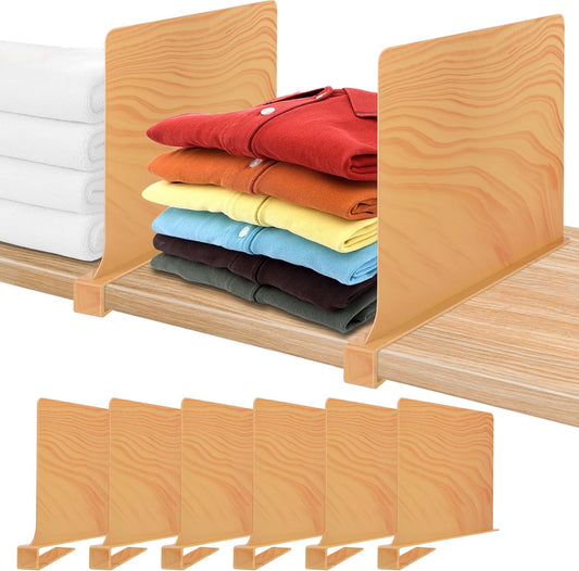 6 Pack Shelf Dividers for Closet Organization Vertical Purse Organizer for Closet Perfect for Sweater, Shirts, Handbags in Bedroom and Kitchen, Adjustable Acrylic Bookshelf for Organization (Natural)