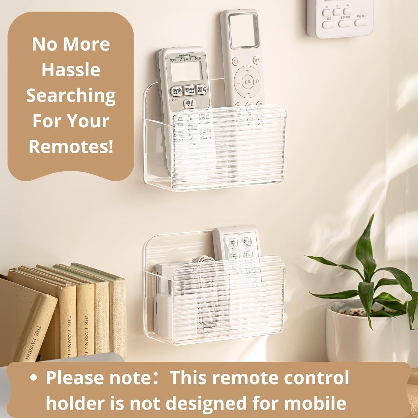 LINFIDITE 2 Pack Adhesive TV Remote Control Holder Wall Mount TV Remote Holder For Bedside Wall Remote Control Caddy Storage Organizer Stand Box （For 2 Or 4 Remote Controls – Transparent ）