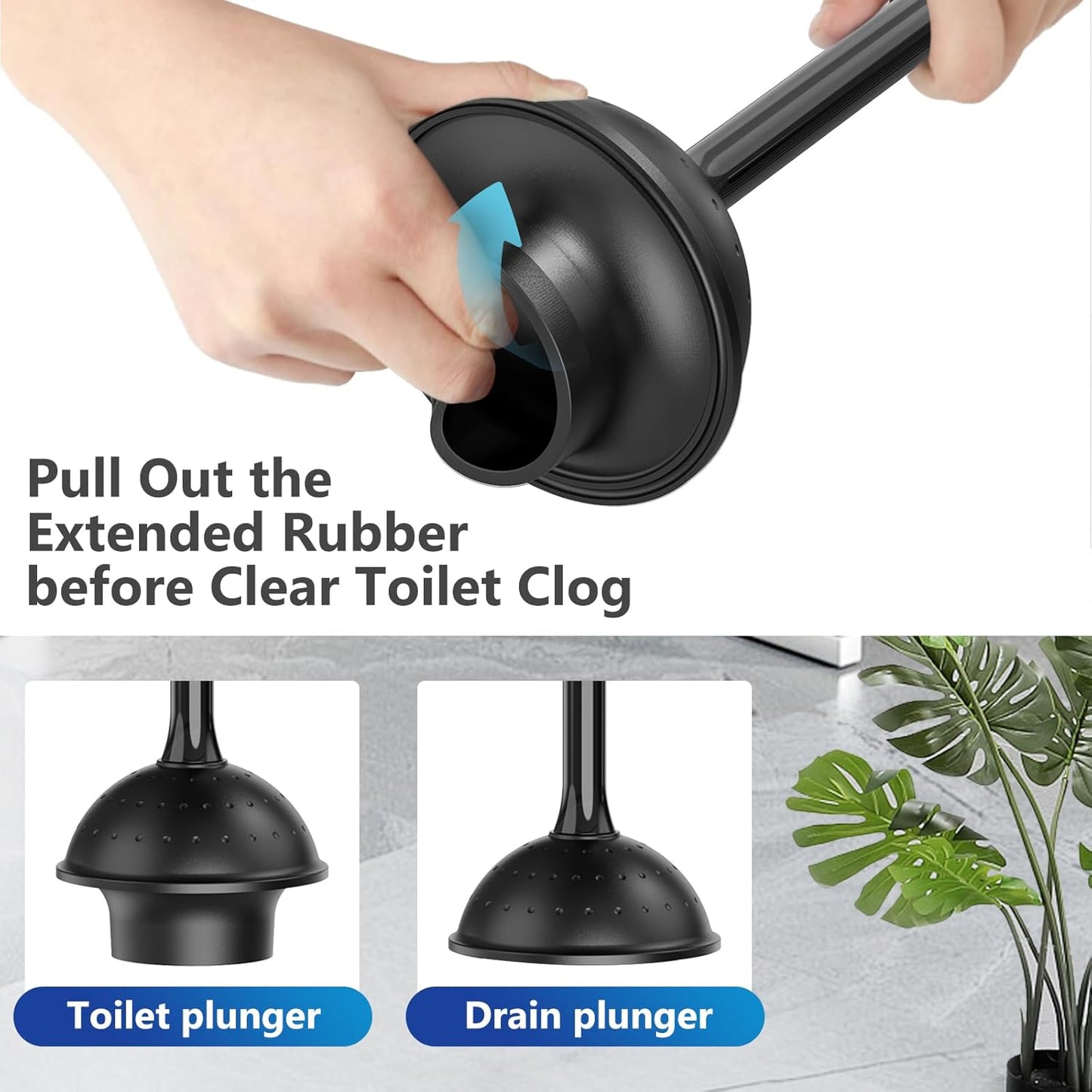 Toilet Brush and Plunger Set: 2-in-1 Heavy Duty Toilet Plunger and Bowl Brush Combo with Holder for Bathroom Cleaning - Black