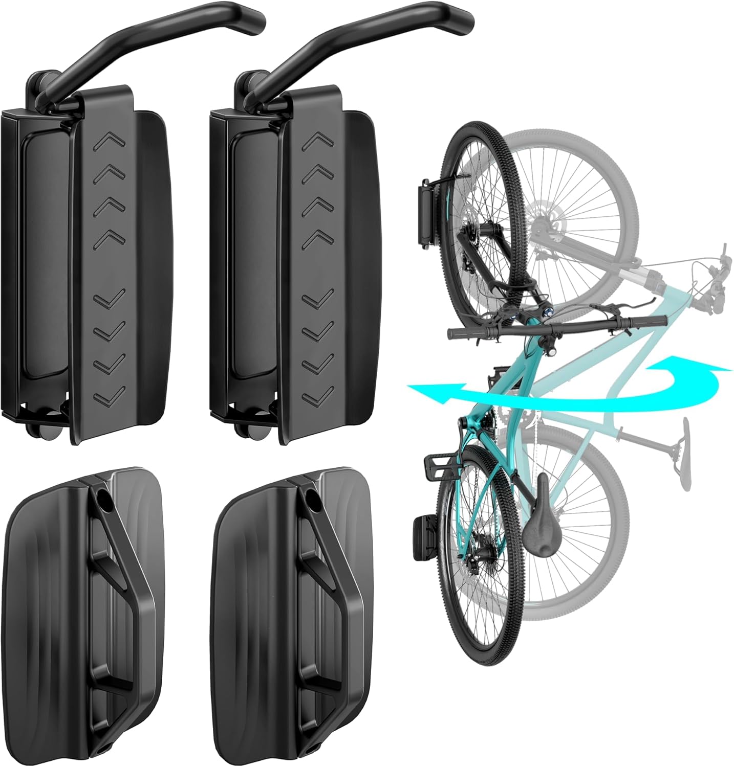 2 Pack Bike Hooks for Garage, Heavy Duty Swivel Bike Wall Mount, Holds 77 Lbs Bike Wall Hanger, Adjustable Garage Bike Rack for Bedroom Home Office, 2 Pack