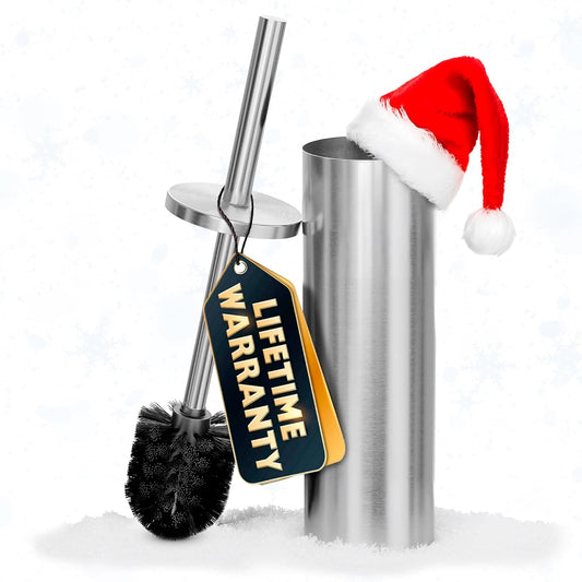 Stylish Stainless Steel Toilet Brush and Holder Set - Silver Toilet Bowl Brush and Holder with Splash Cover, Sturdy Bristles, Corrosion & Scratch Resistant - Elegant Design, Effective Deep Cleaning