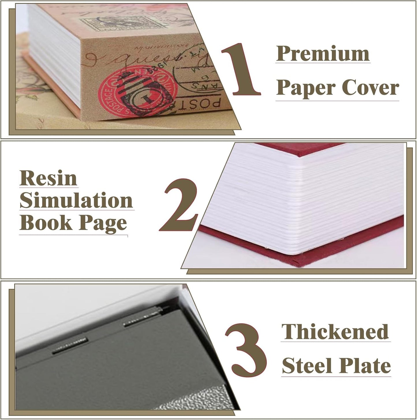 Decorative Book Safe Box with Combination Lock, Vintage Faux Book Hidden Safe for Decoration, Secret Diversion Book Safe Storage Box for Home Office Café Bookshelf （9.5"×6"×2.2"）