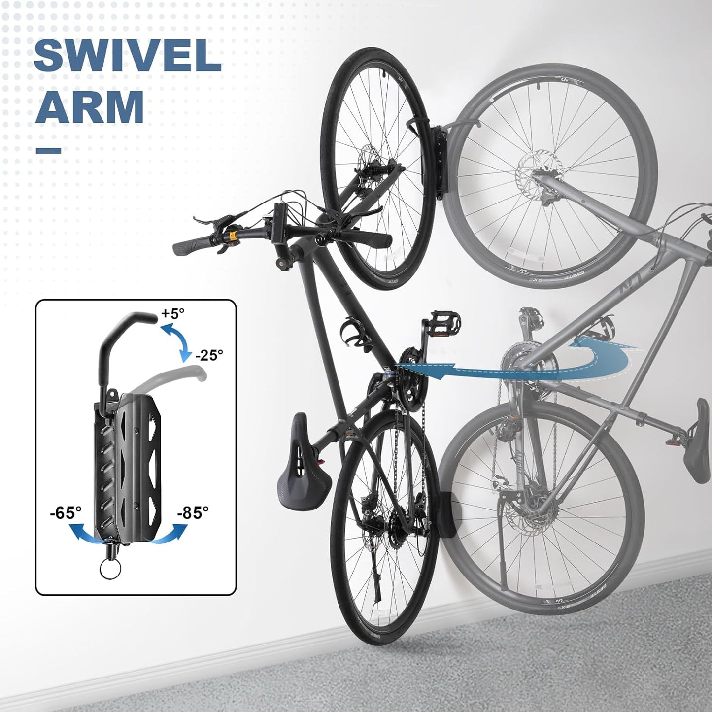 QAQ Swivel Bike Wall Mount, Vertical Bike Rack Garage Holds Up To 66lbs, Bike Hooks For Garage Space-Saving, Easy To Install -1 PACK