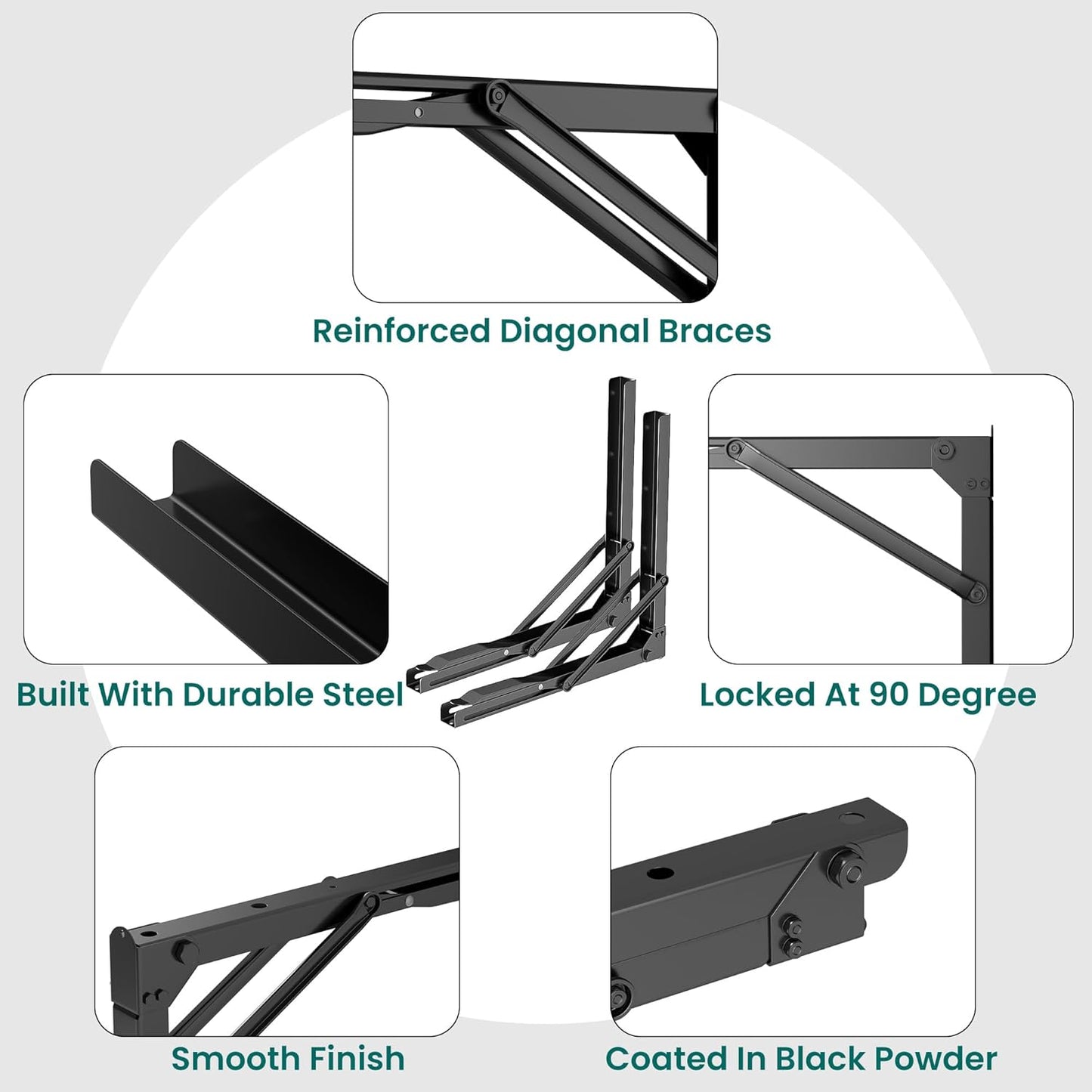 EVERHANGER 18 inch Folding Shelf Brackets for Garage, Heavy Duty Collapsible Shelf Bracket Steel Wall Mounted Table Brackets (Pack of 4, No Board)
