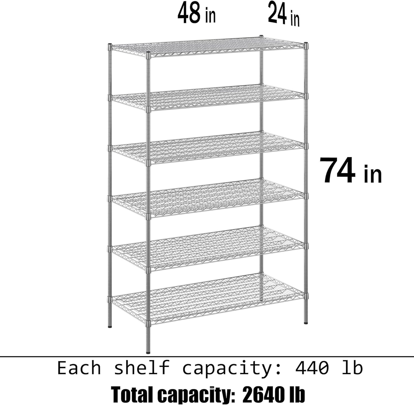 24" Deep x 48" Wide x 74" Height Wire Shelving Kit | 6-Tier | NSF Commercial Storage Rack Unit
