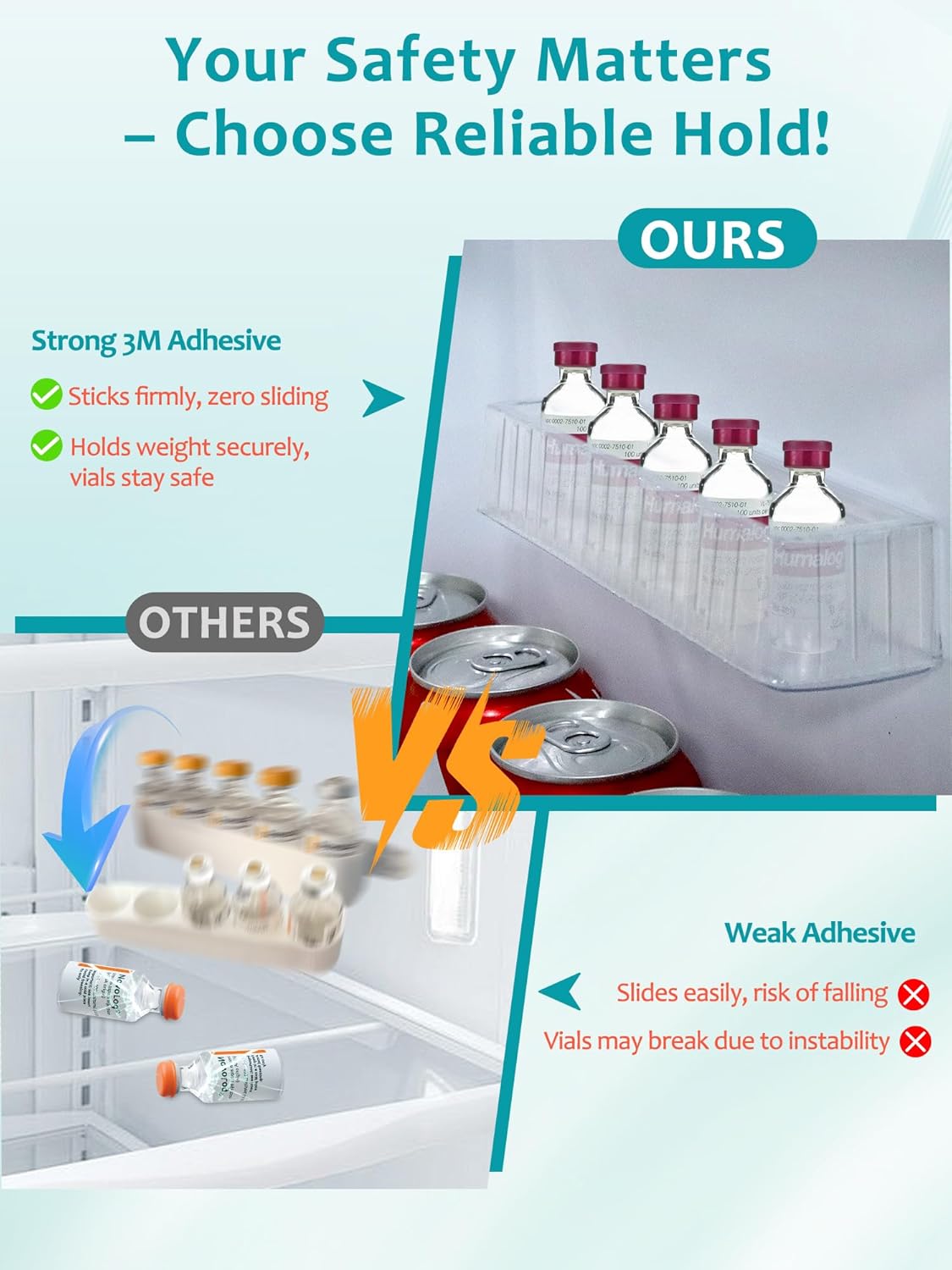 Leng Ke Insulin Refrigerator Storage Caddy - 10ml Peptide Vial Protective Holder for Fridge Wall, Compatible with U-100 Vials 24mm (0.94 Inches) Diameter (1pcs)