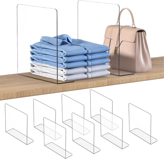 OKPOW Shelf Dividers Closet Organizer - 12" Tall X 11.8" Deep Acrylic Clear Sturdy Separate for Clothes Purse - Adjustable Space Saver Easy Install for Home Organization Enthusiasts 8 Pack