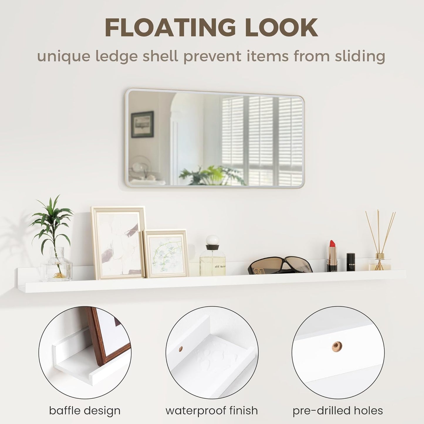 Axeman 72 Inch White Floating Shelves for Wall | Picture Ledge Shelf Set of 2 | Rustic Picture Shelf for Wall with Ledge | Floating Shelves with Lip | Photo Ledge Shelves for Books Album Records