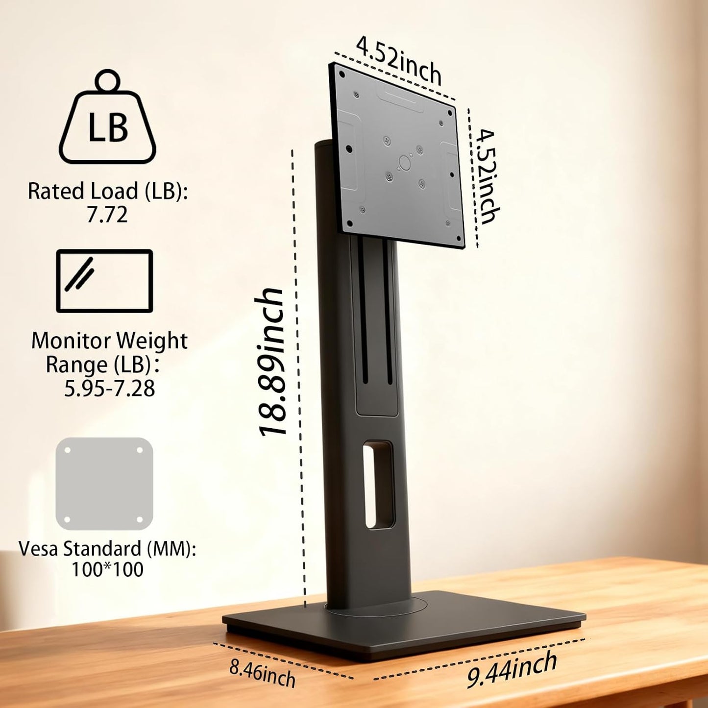 2026 Version Ergonomic VESA Monitor Stand, 150mm Spring Height adjustment,, Tool-Free Base, Swivel, Tilt & Rotation, for 22–26" Monitors, 5.95–7.28 lb, 100x100mm Vesa Mount (5.95～7.28LB)