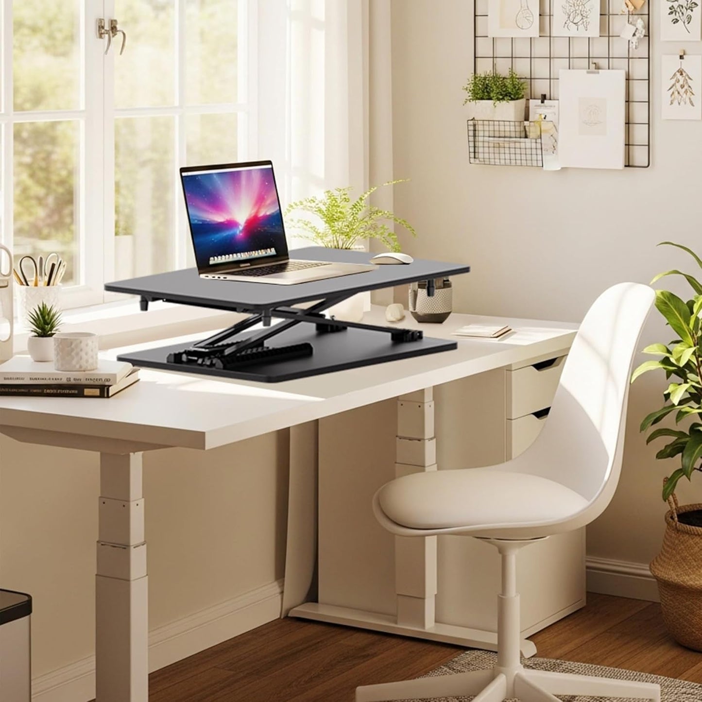 Standing Desk Converter Adjustable Height, 25.16" × 15.75" Height Adjustable Desktop Riser, No Assembly Required, Desktop Workstation for Laptop, Monitor and Office Use (Black)