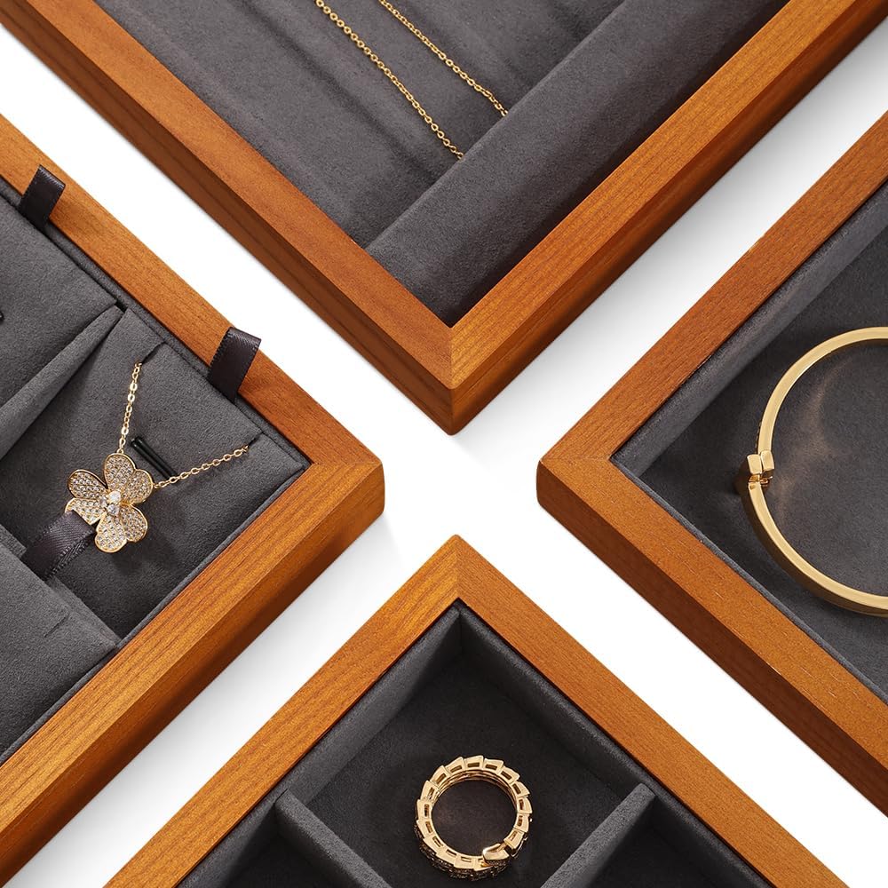 Earring Storage Tray, Wood Jewelry Organizer Tray,Black Stackable Jewelry Trays,Premium Wood Earring Display