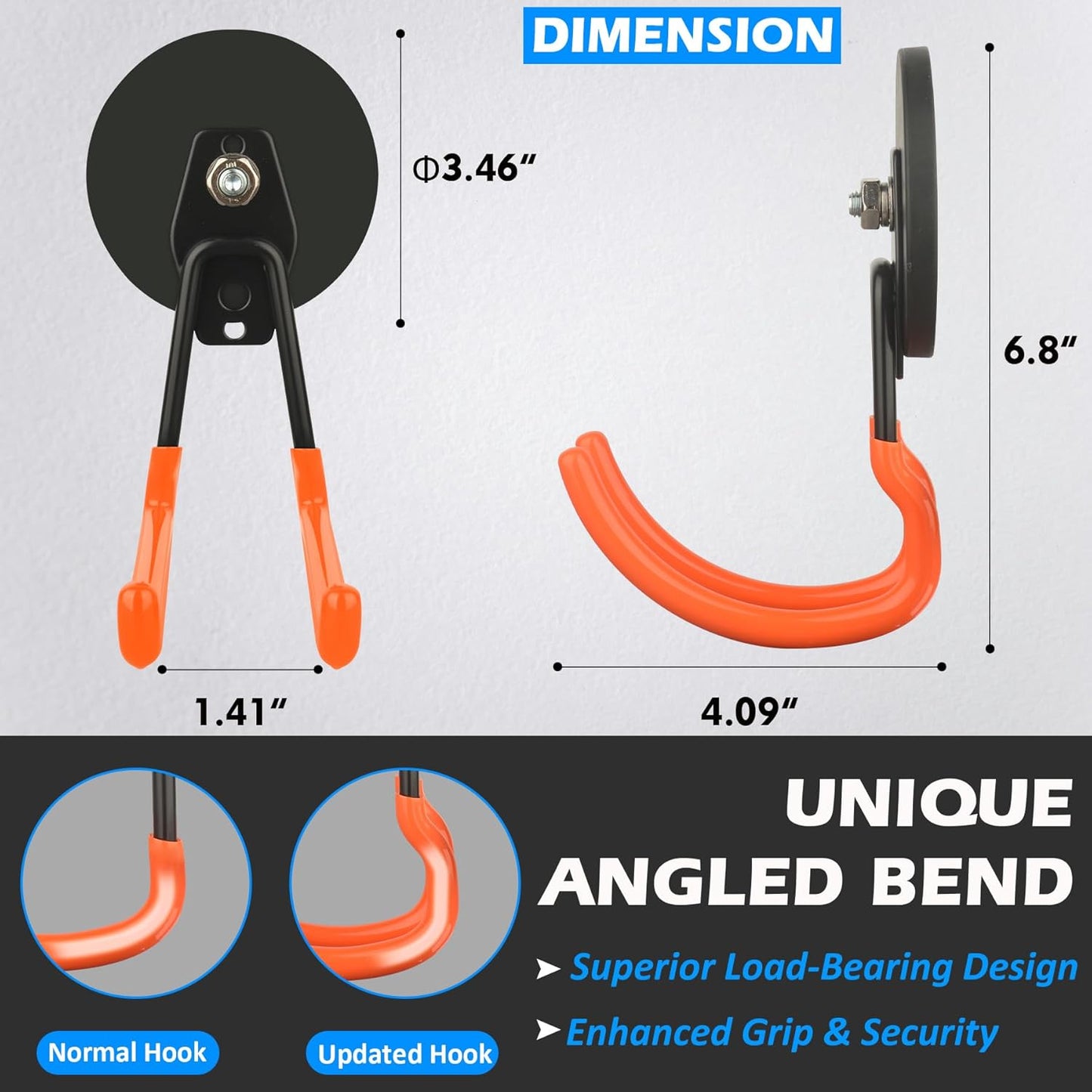 MUTUACTOR New Updated Heavy Duty Magnetic Hooks,40lbs 2-Pack Super Strong Magnetic Hooks for Hanging,Anti-Scratch Garage Magnets J-Hook for Organizing Heavy Impact Drivers Trailer Cord Garden Tools