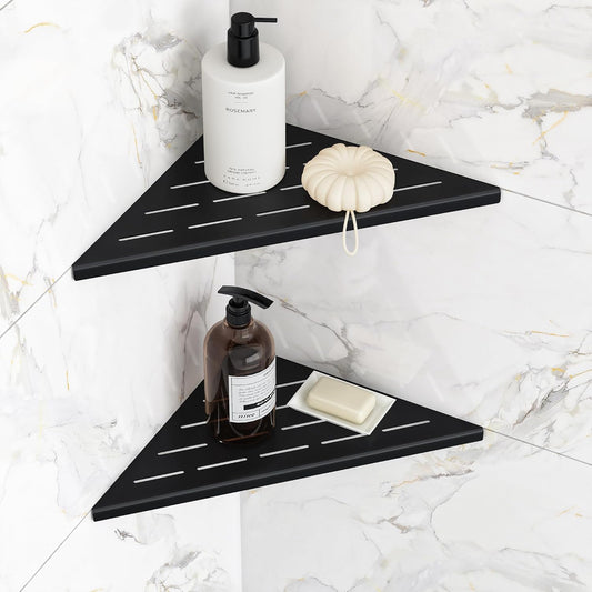 Corner Shower Shelves, 10” Recessed Tile Shower Shelf, 304 Stainless Steel Grout in Corner Tile Shower Shelves, No Drilling, Matte Black, 2 Pack