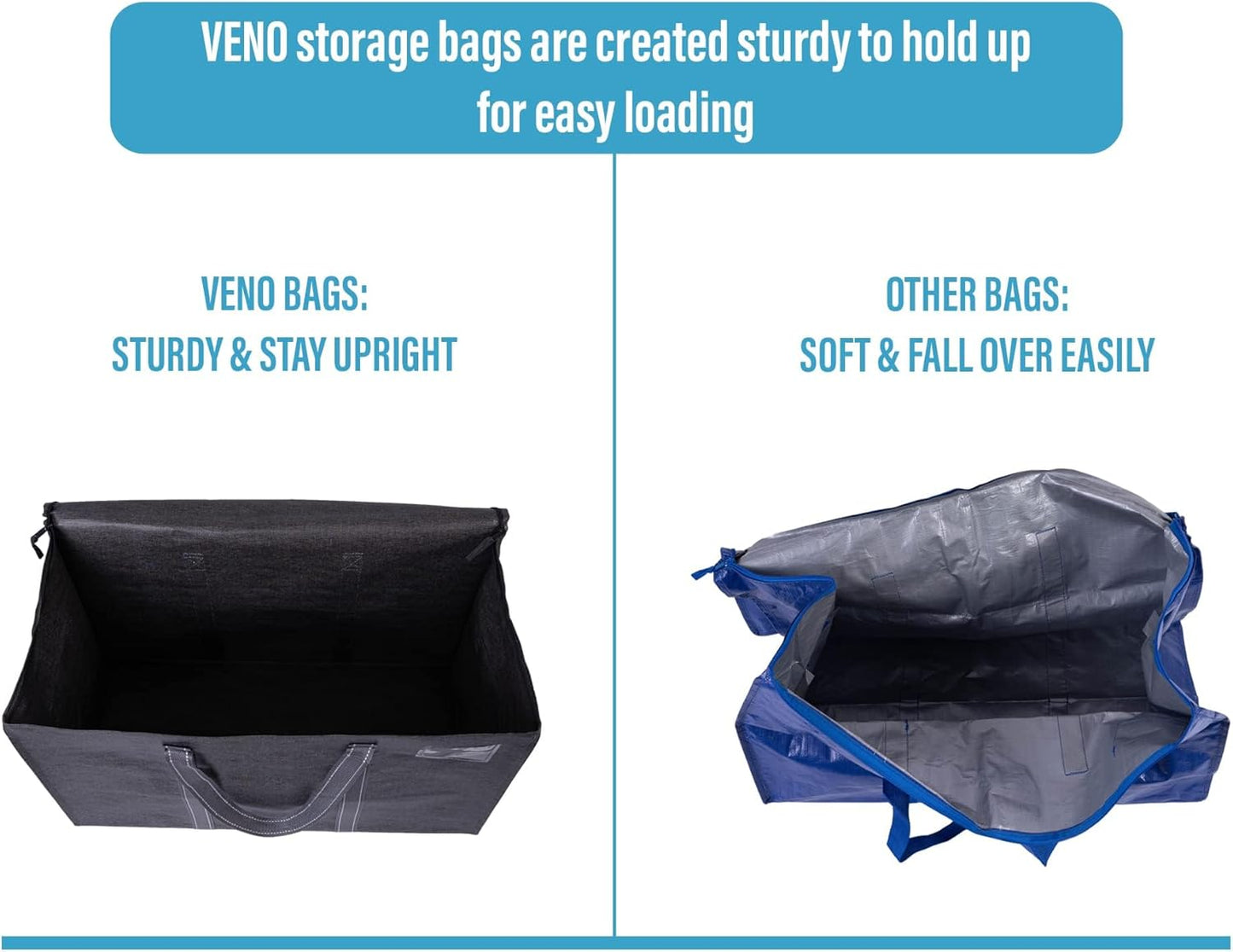VENO 2 Pack Moving Bags and Large Christmas Storage Bins with lids. Alternative to Moving Boxes, Packing Supplies for College. Extra Large Heavy Duty Totes for Packaging (Dark Gray, 2 Pack)