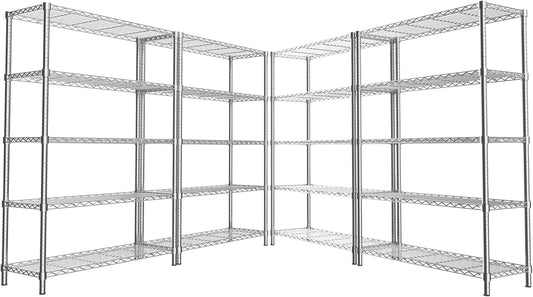 Storage Shelves Heavy Duty, 4 PCS 36" L x 14" W x 72" H Garage Wire Shelving Unit Loads 1750LBS, 5-Tier Adjustable Metal Industrial Utility Shelf Rack for Kitchen, Laundry Room, Warehouse, Basement