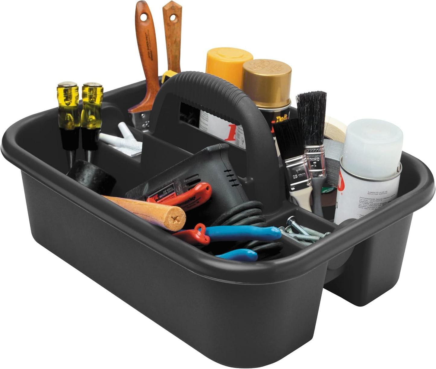 Akro-Mils 09185 Plastic Tote Tool & Supply Cleaning Caddy with Handle, 18-3/8-Inch x 13-7/8-Inch x 9-Inch, Black