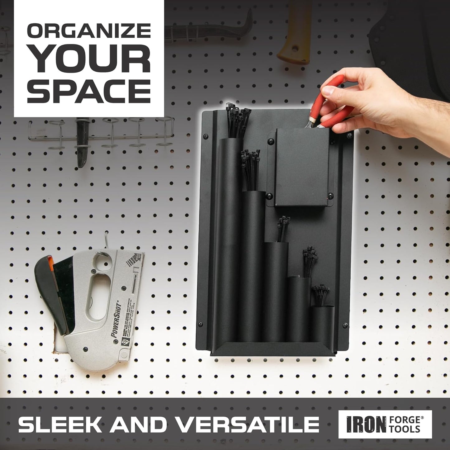 Iron Forge Tools Zip Tie Holder, Cable Tie Organizer for Enclosed Trailer Storage, Work Truck, Race Trailer & Garage Organization. Wall Mounted, Black Powder Coated Steel, Includes Mounting Hardware