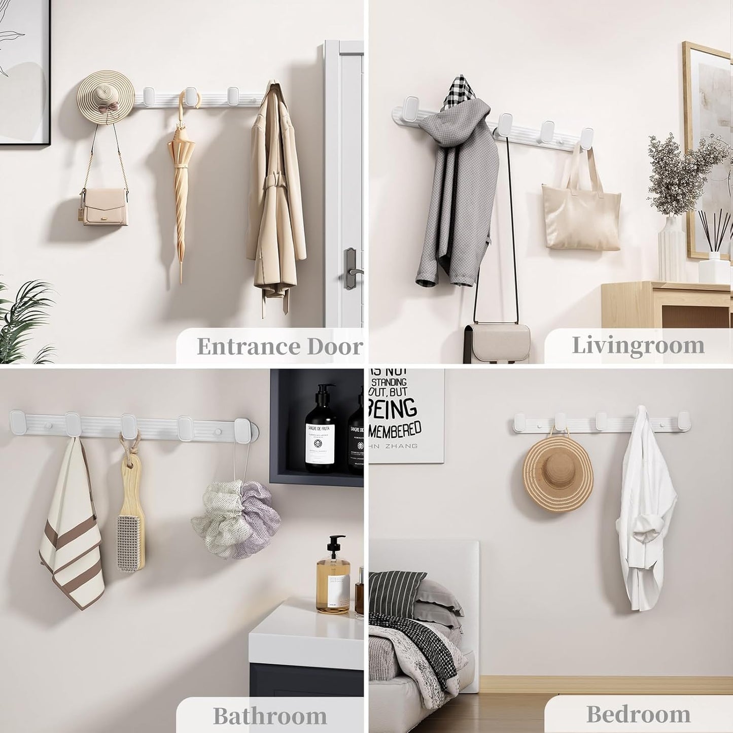 Coat Rack Wall Mount White, 5 Hooks Rack Metal Coat Hanger Wall for Hanging Hat Purse and Robes, Towel Hook for Bathrooms and Entryway (1 Pack)