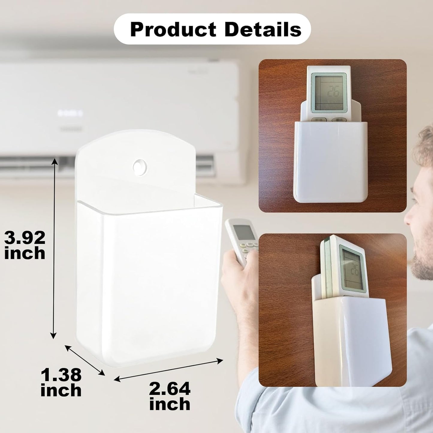 2Pcs Remote Holder Wall Mount, White Remote Control Holder for AC TV, Wall Mount Box Organizer with Self Adhesive and Screws for Home Office Storage