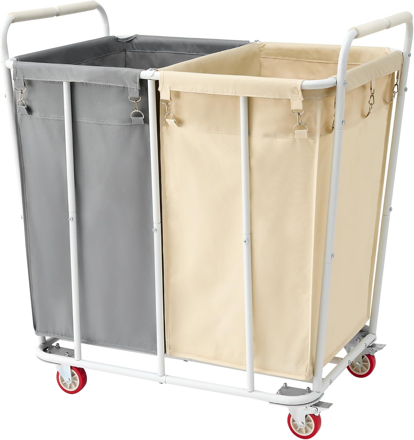 Hoctieon 2 Section Laundry Sorter Cart, 400L Rolling Hamper with Wheels, Industrial Laundry Basket Organizer, Extra Large Dirty Clothes Hamper for Home & Hotel, Heavy Duty, Gray+Beige