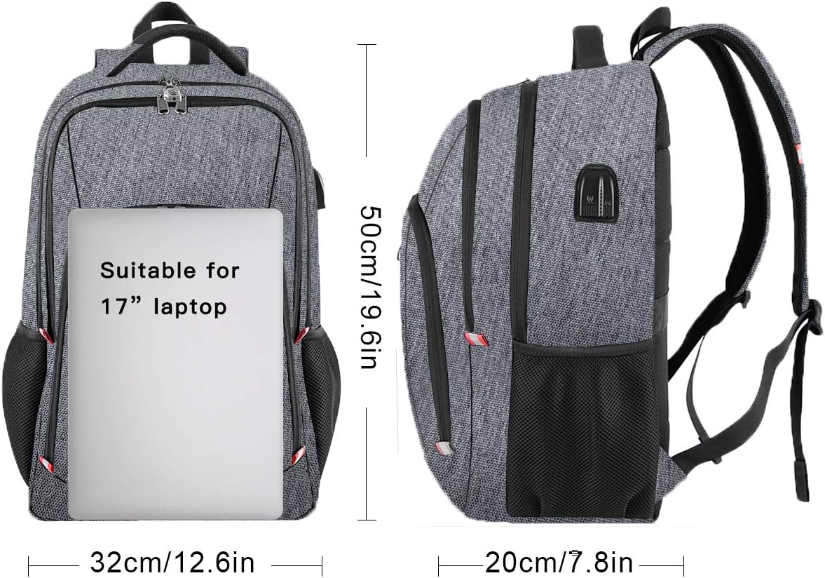 Della Gao Laptop Backpack for Men, Large Anti-Theft Business Travel Backpack with USB Charging Port, Water Resistant College School Computer Bag for Men/Women for 17 Inch Laptop and Notebook