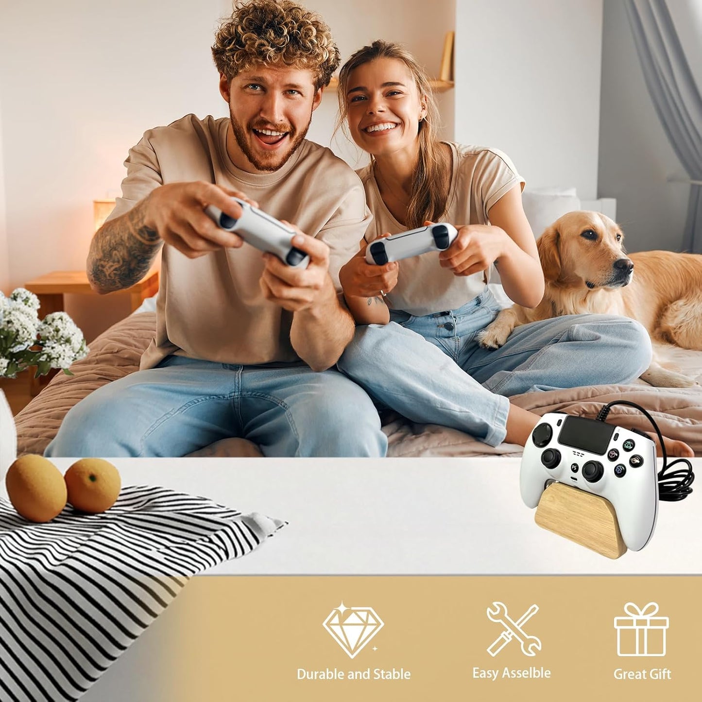 Solid Wood Controller Holder Gaming Controller Stand for Desk Controller Organizer Fits Xbox,Ps4,Ps5,Best Gift for Son,Husband,Boyfriend