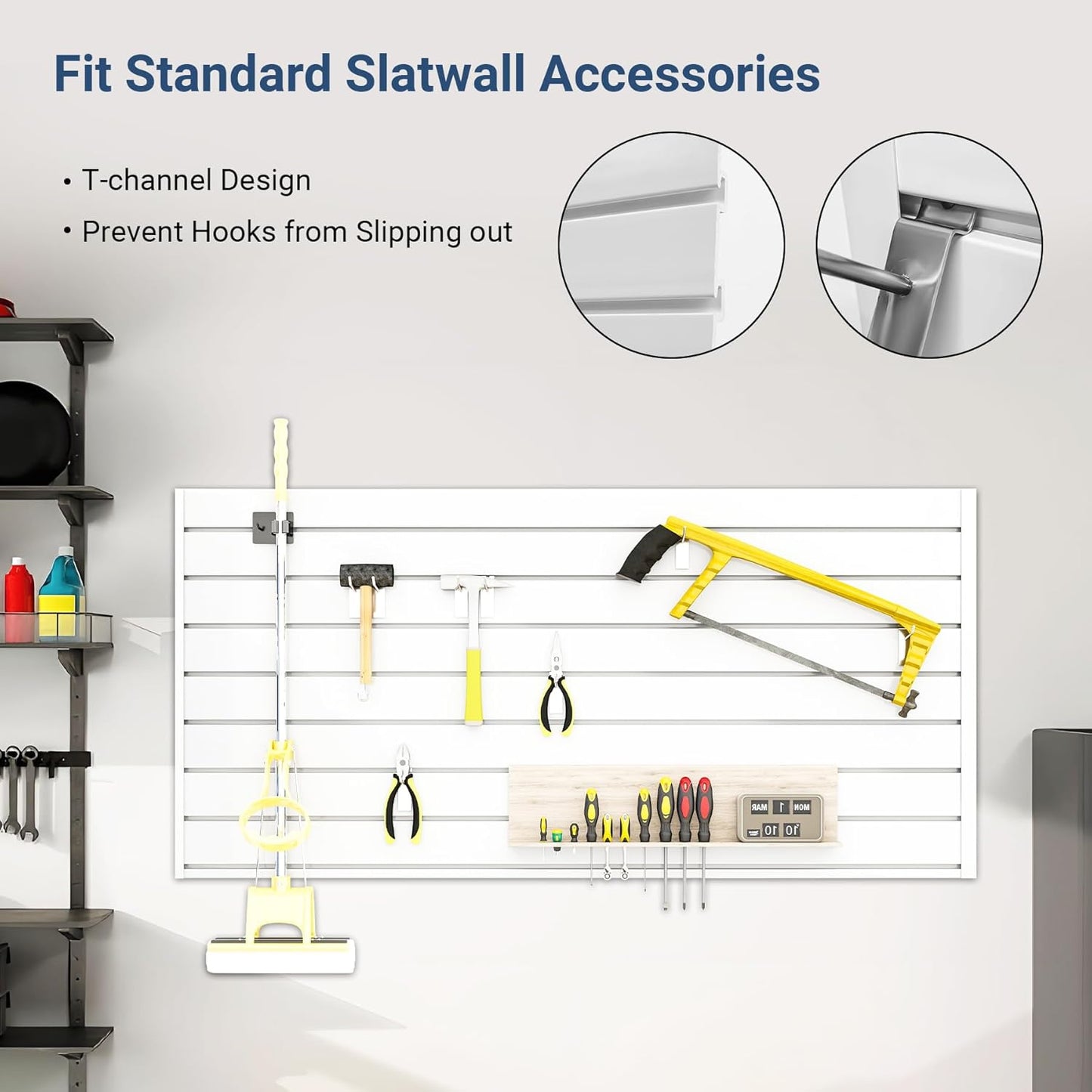 4FT x 2FT Modern White PVC Slatwall Panel, Wall Mounted, 1 Shelf, Garage Storage, 75 lbs Weight Capacity
