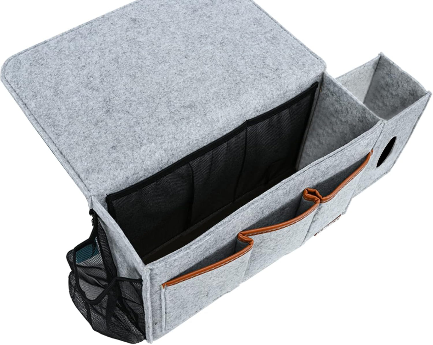 Bedside Caddy, Large Size Bedside Storage Organizer Bedside Organizer Caddy for Magazine Remotes Phone (13.4'' x 18.1'' Tissue box holder, Light Grey)