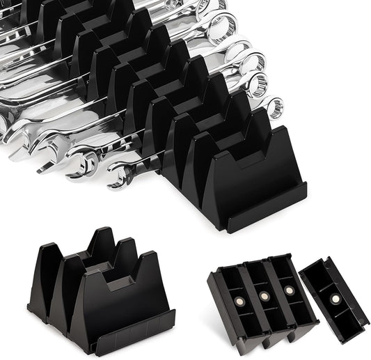 12 PCS Magnetic Modular Wrench Organizer Wrench Holder - Wrenchs Tool Organizers for Tool Drawer Storage, Wrenchs Rack with Metric SAE Labels, Tool Storage Set Holder Festival for Mechanics