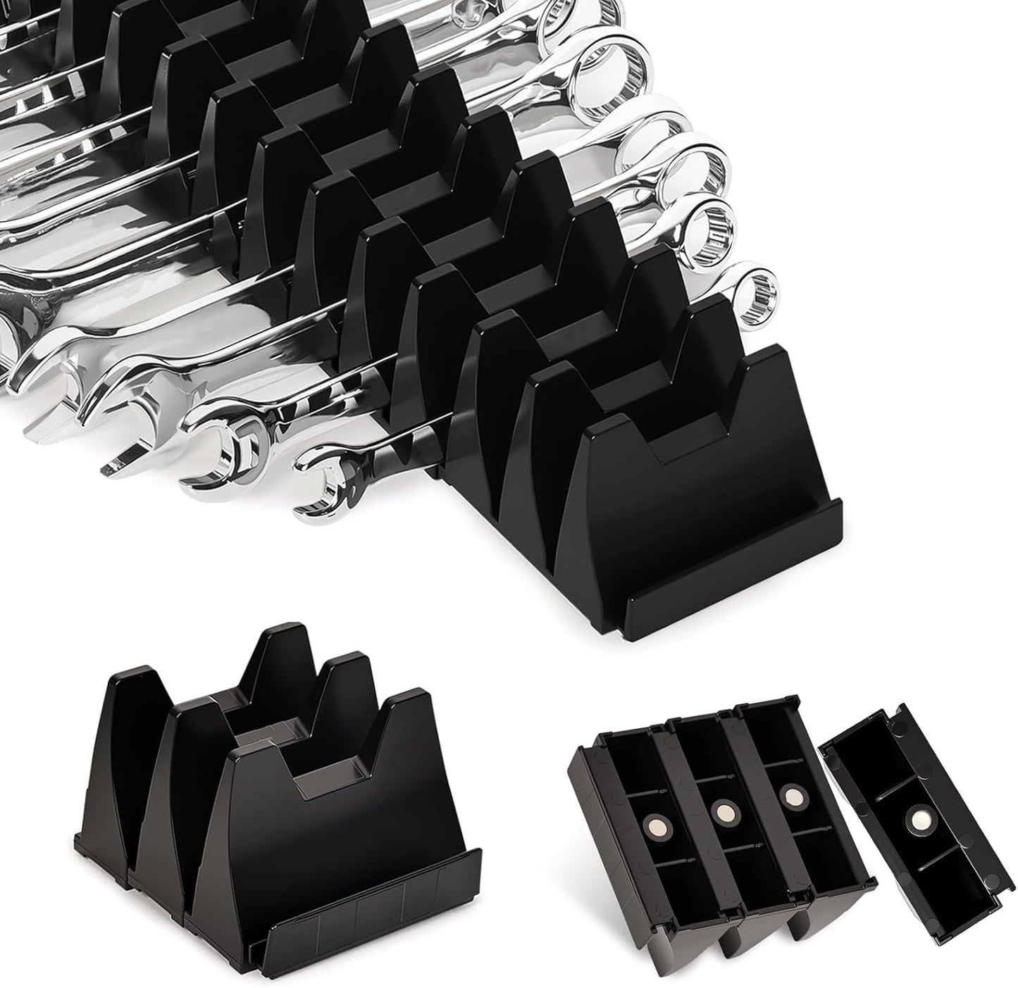 60PCS Magnetic Modular Wrench Organizer Wrench Holder - Wrenchs Tool Organizers for Tool Drawer Storage, Wrenchs Rack with Metric SAE Labels, Tool Storage Set Holder Festival for Mechanics