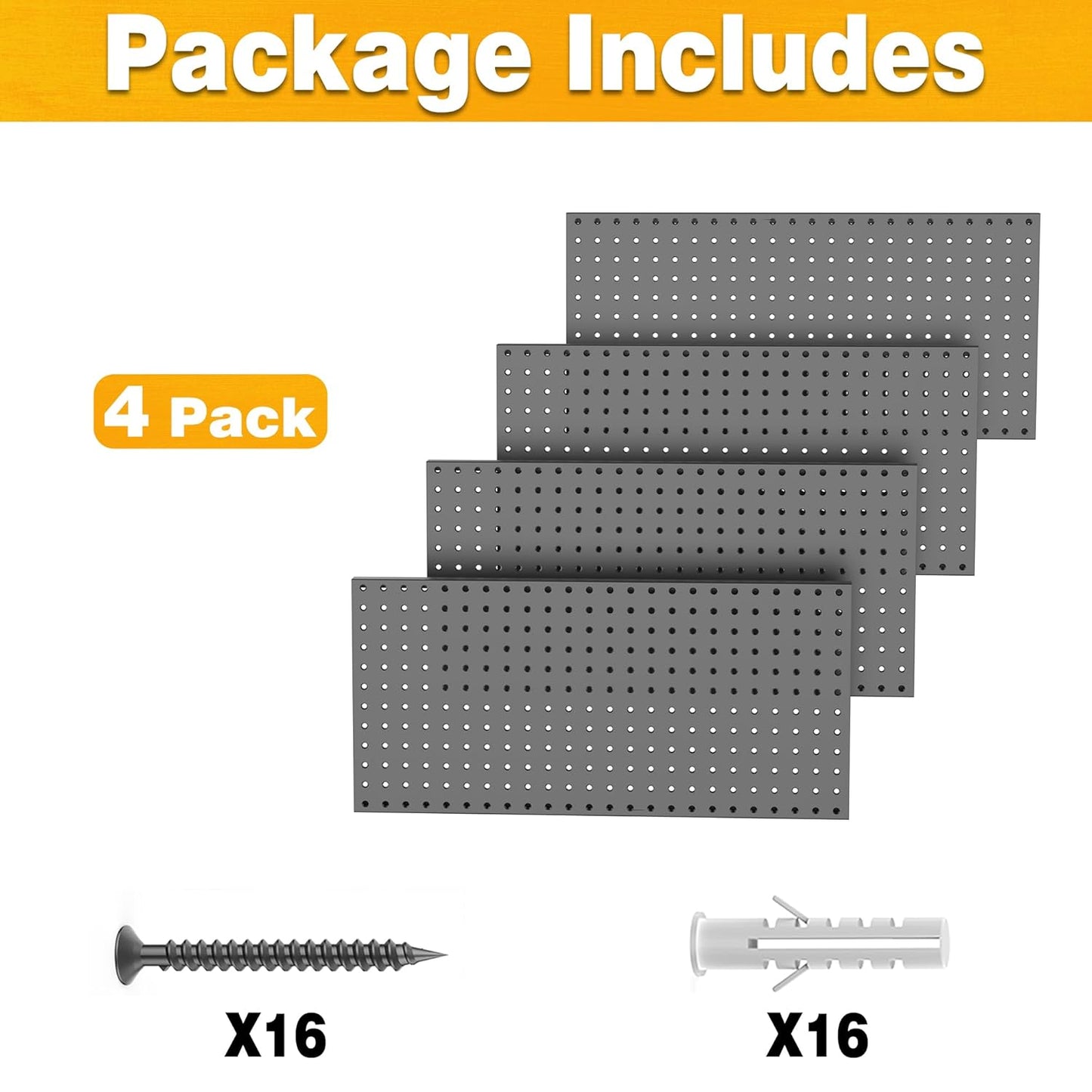 Pegboard Smith Metal Pegboard Panels 12" x 24", 4 Pack Black Wall Mounted Tool Organizer Boards, Heavy Duty Tool Storage Peg Board for Garage, Workbench, Office, Fits 1/4" Peg Hooks