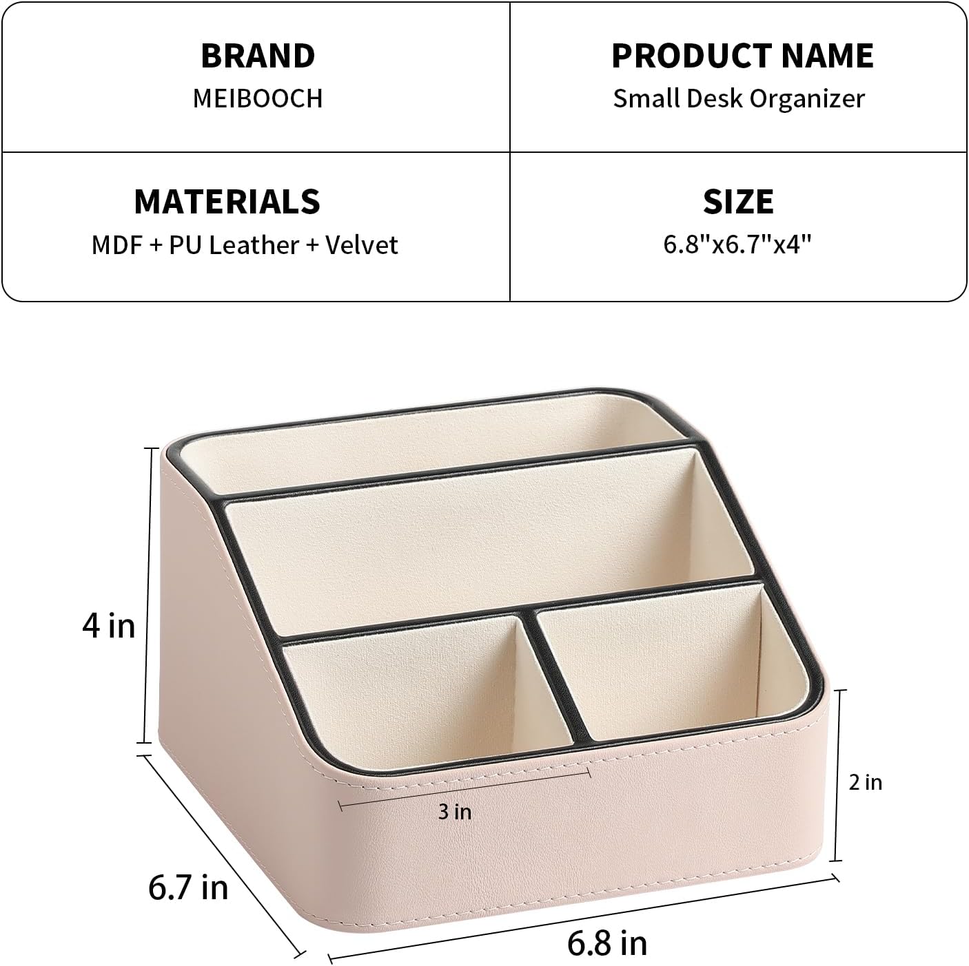 Remote Control Holder, PU Leather Small Desk Organizer with 4 Compartments, Nightstand Organizer Desk Caddy for Remote, Notepad, Phone, Glasses, and Accessories (Pink)