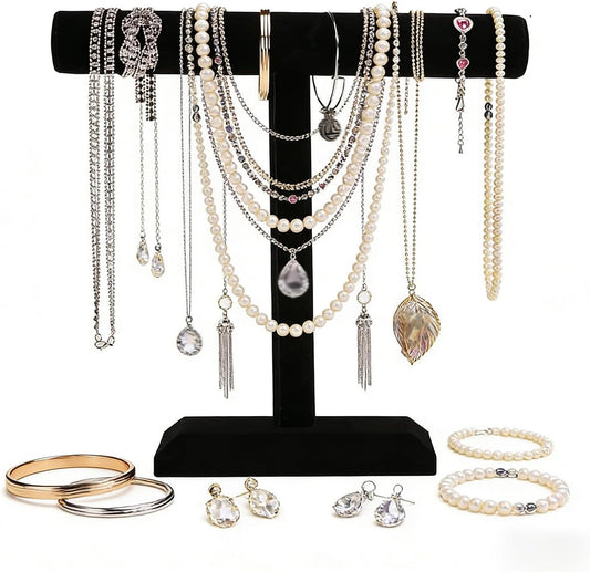 Barelove Jewelry Stand Display 1 Tier, Black Velvet T-Bar Bracelet Watch Bangle Necklace Holder for Organization Showcase or Store Display