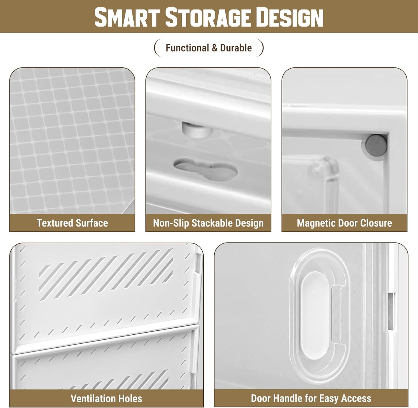 Shoe Storage Boxes 18 Pack Clear Plastic Stackable – White Shoe Organizer Box w/ Door for Closet, Entryway & Bedroom – Foldable Plastic Shoe Cabinet Storage for Men’s & Women’s Shoes (US Size 5–10)