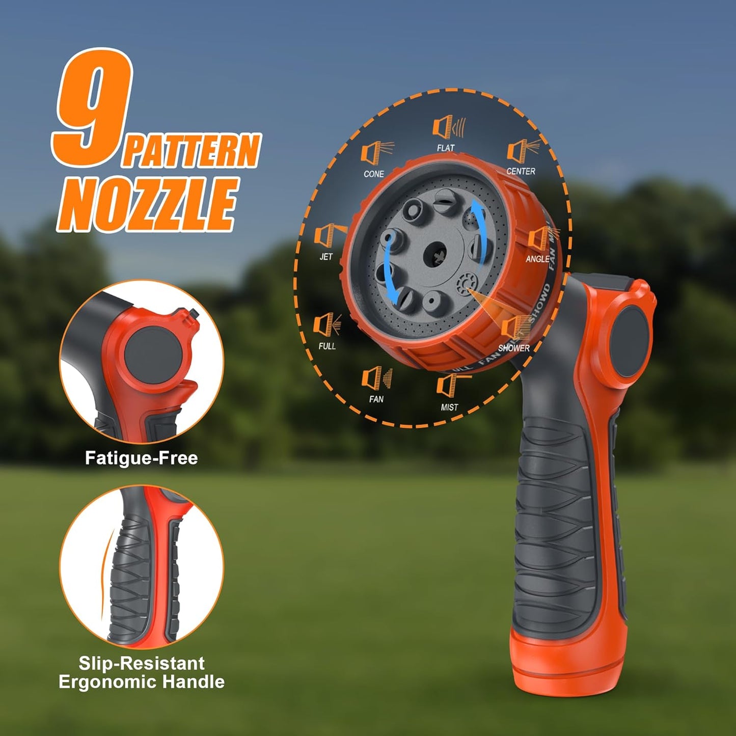 NEOTEC Retractable Garden Hose Reel 1/2 inch x 150ft - Wall Mounted Heavy Duty Hose Reel with 3/4 Inch Brass Fittings & 9-Pattern Nozzle - Auto Rewind System, Any Length Lock, 180° Swivel Bracket