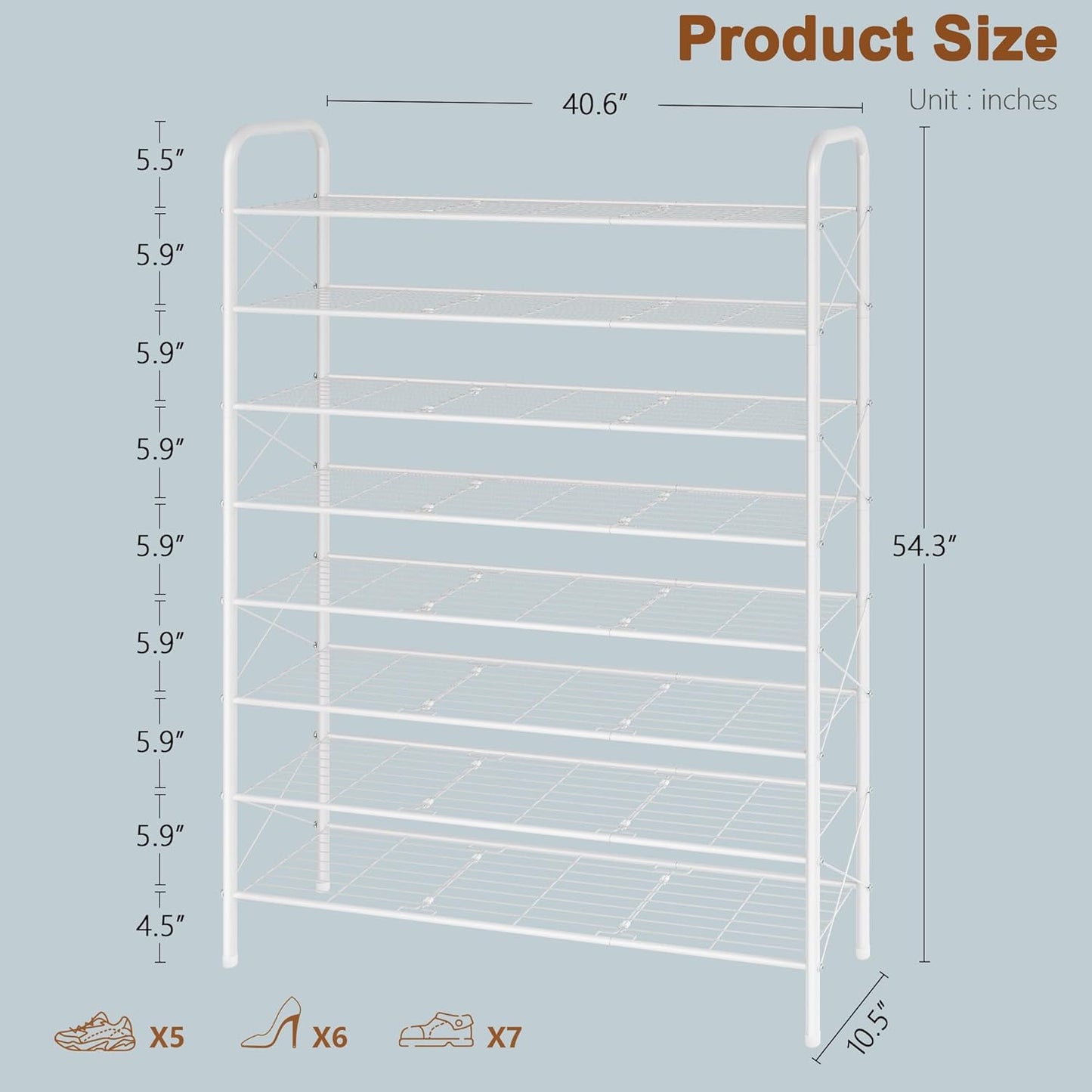 Hoctieon 8 Tier Shoe Rack for Closet, Durable Mesh Style Shoe Rack, Entryway Shoe Shelf, Shoe Storage Organizer for Hallway, Bedroom, Living Room, Wardrobe, White