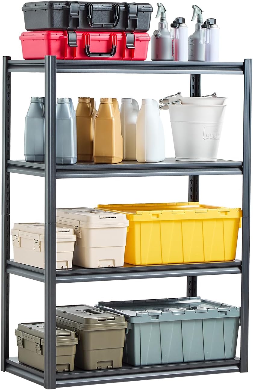 VEVOR Storage Shelves, 2400 lbs, 4 Tier Garage Storage Shelving, 20" D x 40" W x 57" H Adjustable Metal Shelves for Garage Shelves Utility Rack Shelf, Ideal for Kitchen, Warehouse, Basement, Black