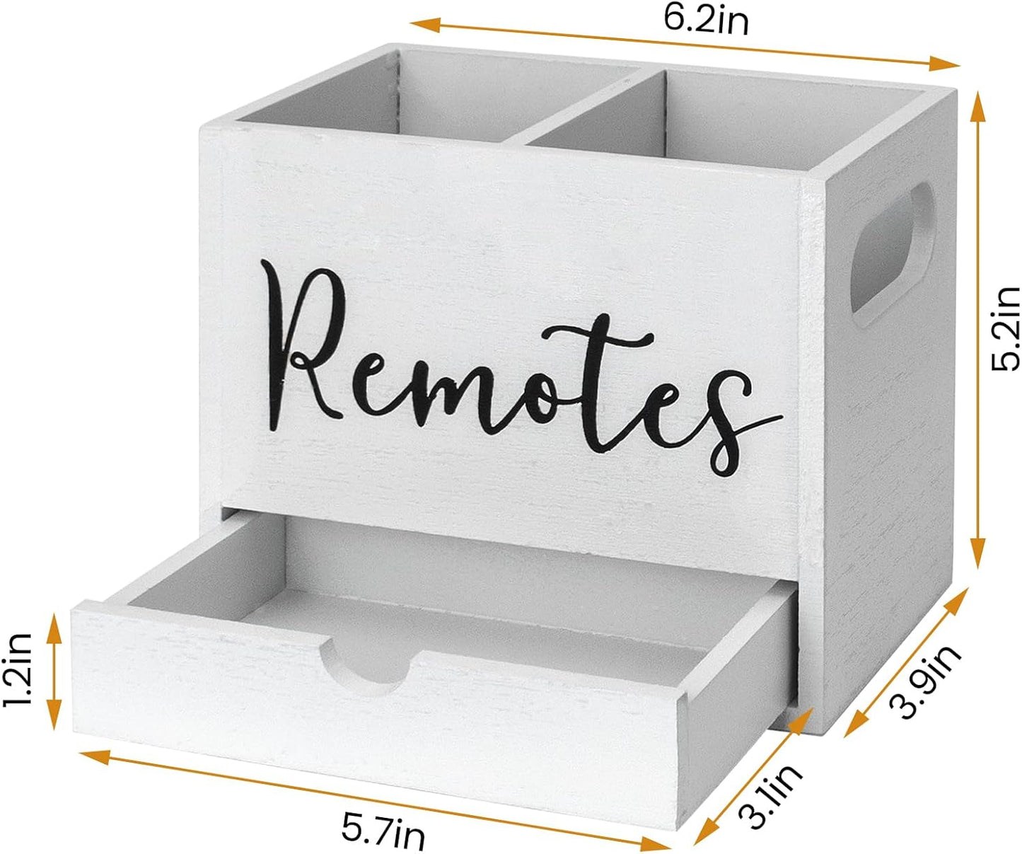 Remote Control Holder, 2 Slot Wooden TV Remote Holder for Table, Remote Box Desk Organizer with Drawers for Home Nightstand Office Supplies (White)